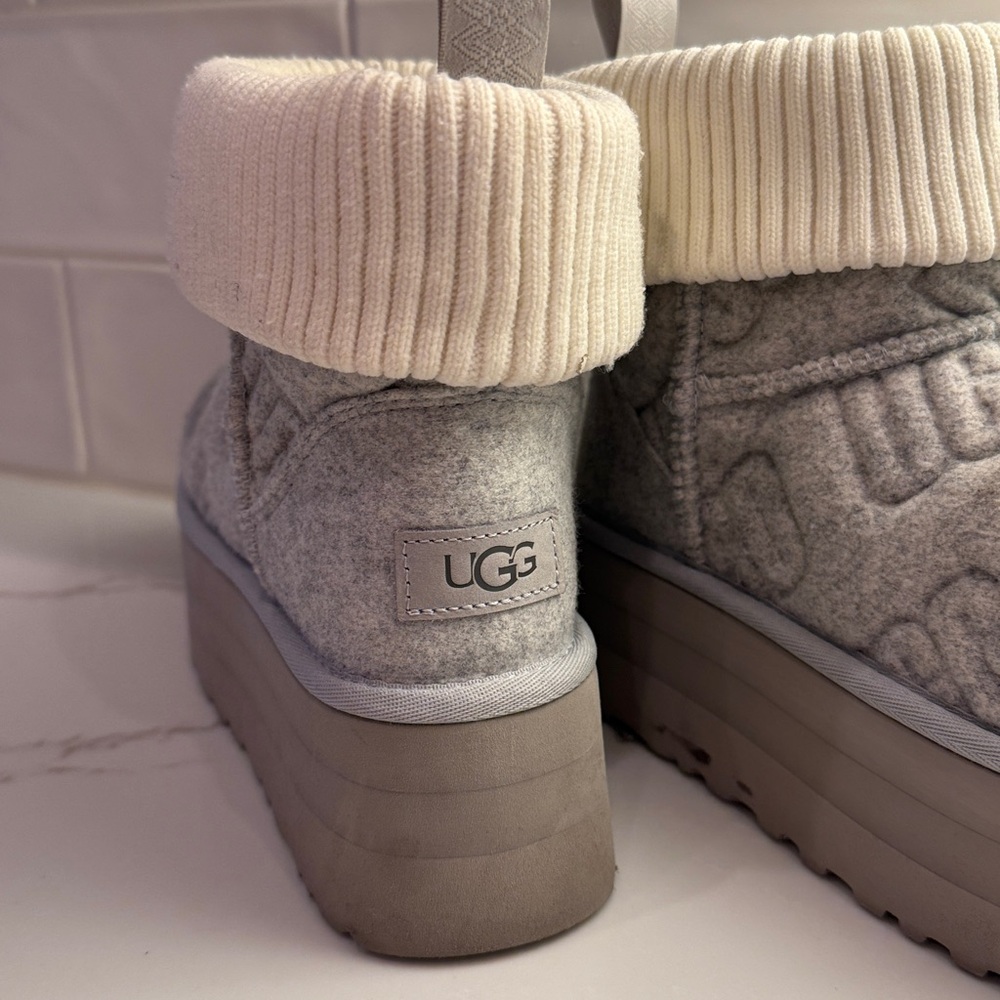 UGG Gray and Cream Cozy Platform Shoes - Picture 2 of 3